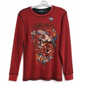 Affliction Thermal Shirt Women Sz M Reversible Skull Flame Rose Y2K Grunge Z112